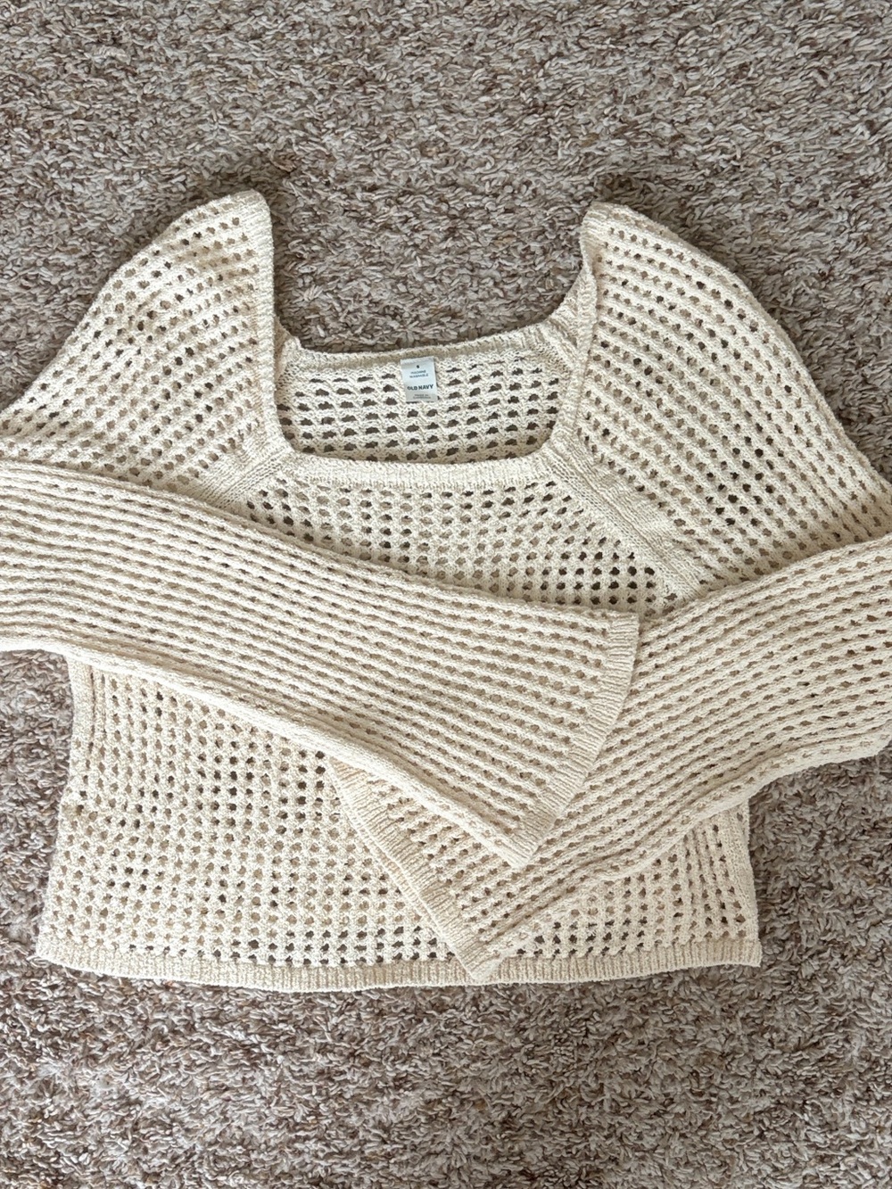 Old Navy Cream Open-Weave Square-Neck Sweater